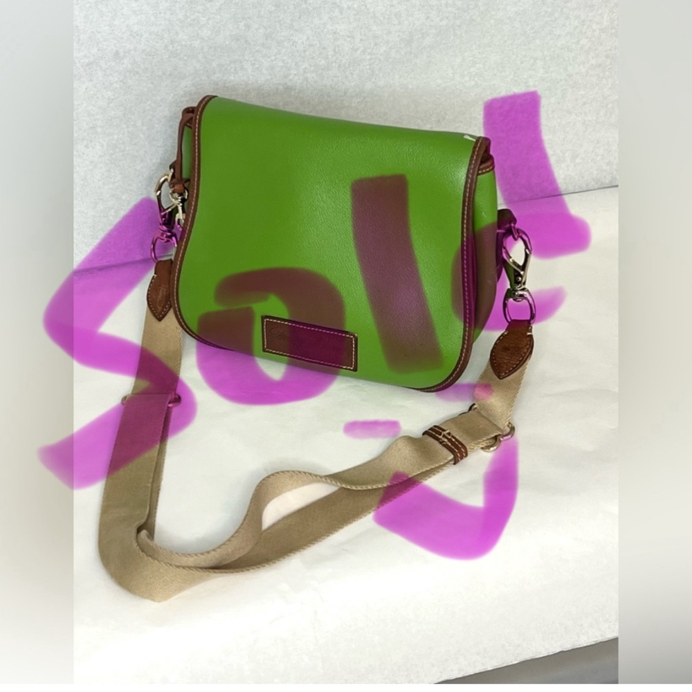 Vintage Dooney and Bourke Crossbody Saddlebag Dooney Leather Shoulder Bag Green - Picture 1 of 14